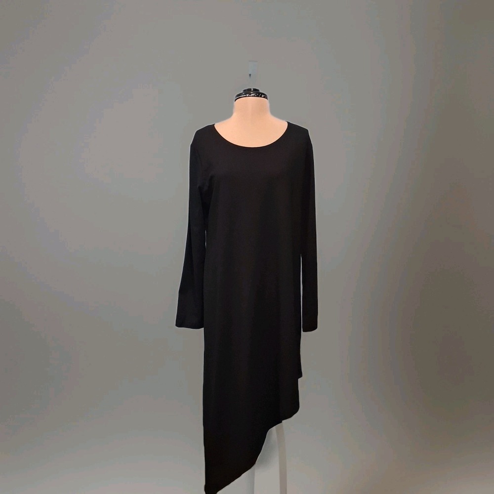 Bryn Walker Womens Sm‎ Black Long Sleeve Asymmetric Dress Minimalist Lagenlook